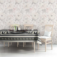 Black-and-white Christmas tablecloth with evergreen stripes and dog-themed center scene