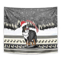 Christmas tapestry close-up of Bernese mountain dog in Santa hat with "JOYEUX NOEL" text