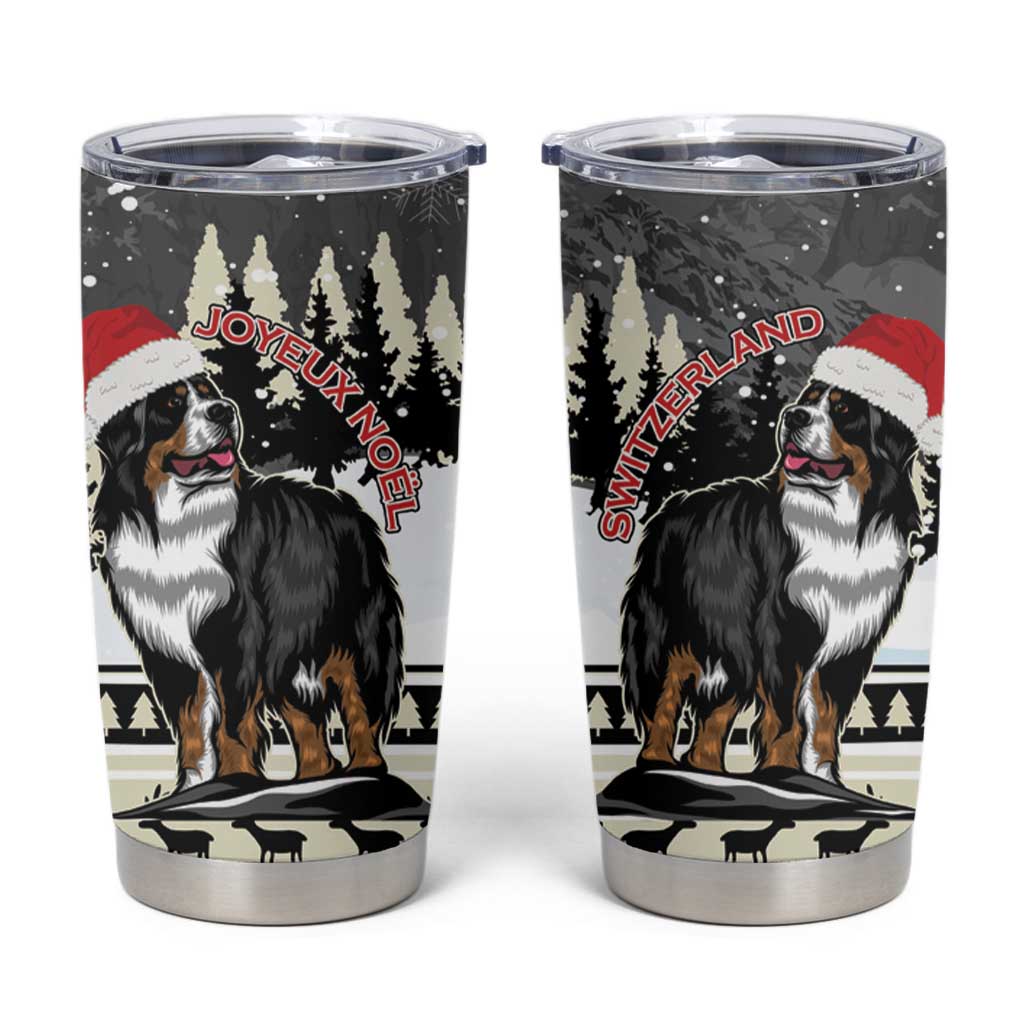 Switzerland Christmas Bernese Mountain Dog Tumbler Cup Joyeux Noel