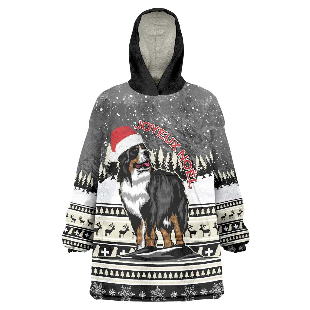 Switzerland Christmas Bernese Mountain Dog Wearable Blanket Hoodie Joyeux Noel