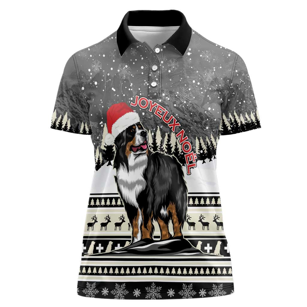 Switzerland Christmas Bernese Mountain Dog Women Polo Shirt Joyeux Noel