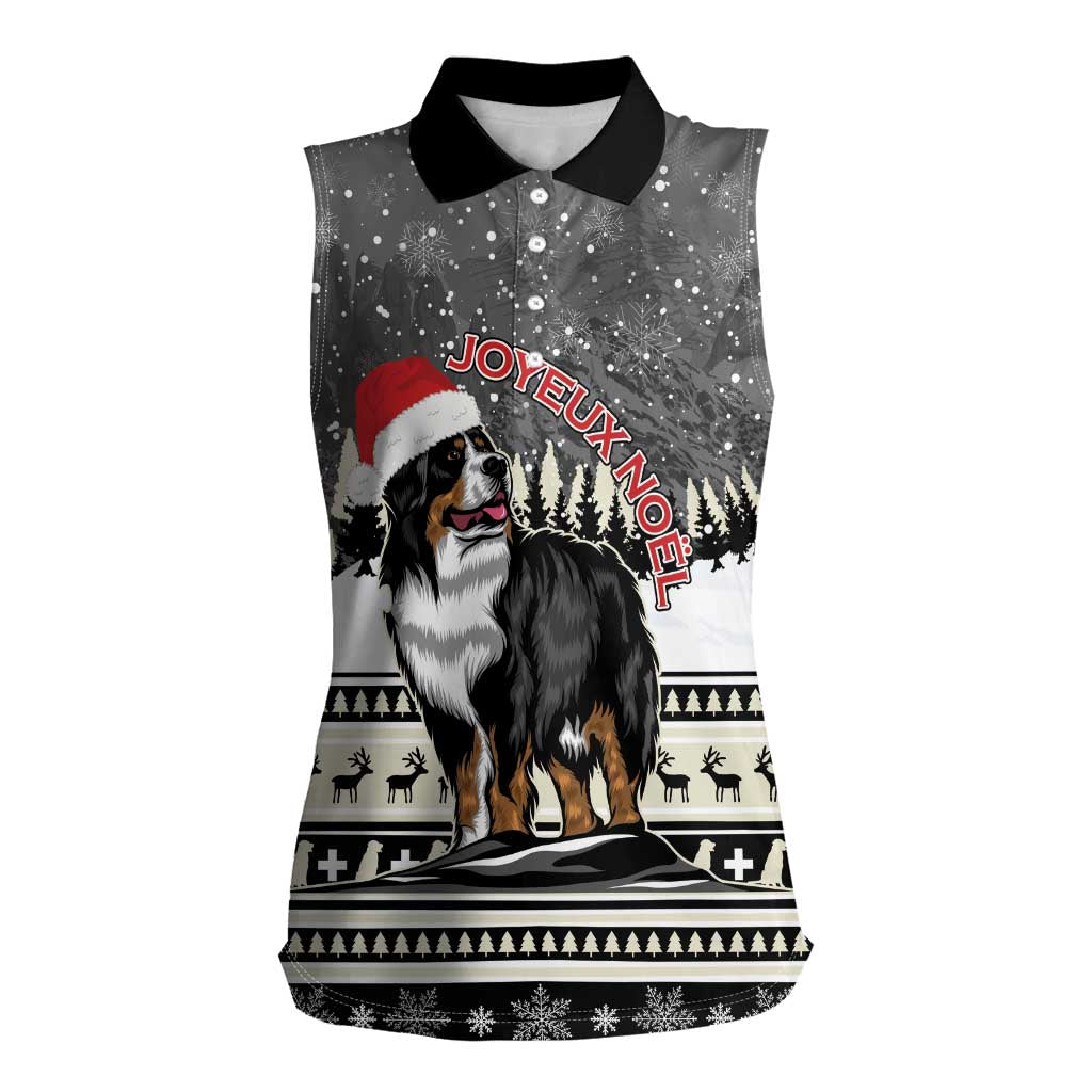 Switzerland Christmas Bernese Mountain Dog Women Sleeveless Polo Shirt Joyeux Noel