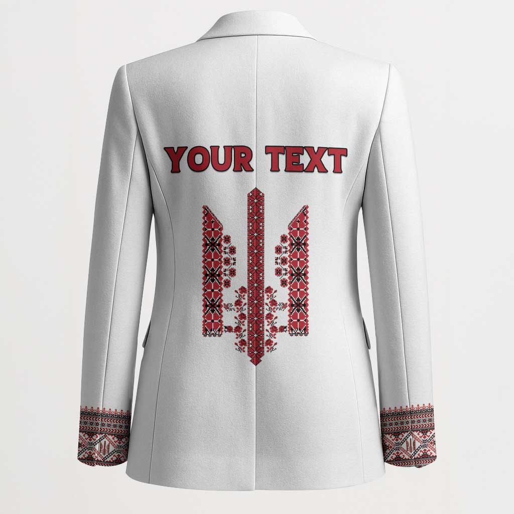 Personalized Ukrainian Trident Blazer White Tryzub Vyshyvanka Pattern - Wonder Print Shop