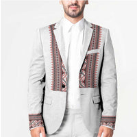 Personalized Ukrainian Trident Blazer White Tryzub Vyshyvanka Pattern - Wonder Print Shop