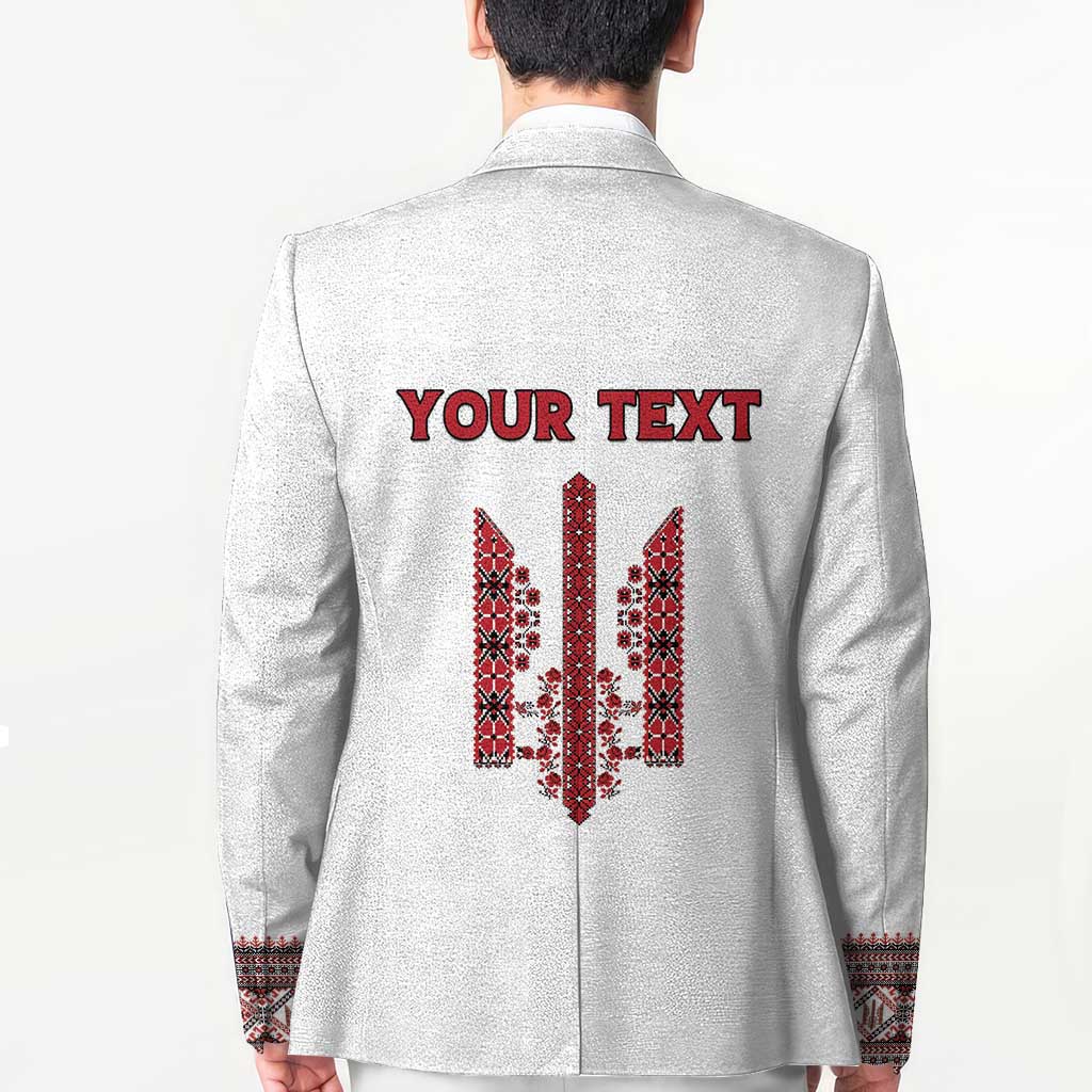 Personalized Ukrainian Trident Blazer White Tryzub Vyshyvanka Pattern - Wonder Print Shop