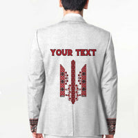 Personalized Ukrainian Trident Blazer White Tryzub Vyshyvanka Pattern - Wonder Print Shop