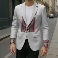 Personalized Ukrainian Trident Blazer White Tryzub Vyshyvanka Pattern - Wonder Print Shop