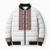 Personalized Ukrainian Trident Bomber Puffer Jacket White Tryzub Vyshyvanka Pattern - Wonder Print Shop