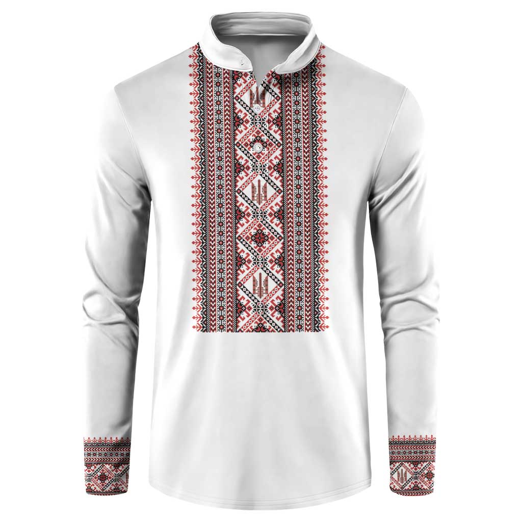 Personalized Ukrainian Trident Button Sweatshirt White Tryzub Vyshyvanka Pattern - Wonder Print Shop