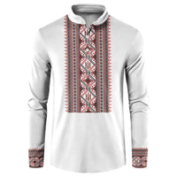 Personalized Ukrainian Trident Button Sweatshirt White Tryzub Vyshyvanka Pattern - Wonder Print Shop