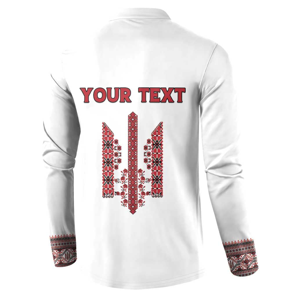Personalized Ukrainian Trident Button Sweatshirt White Tryzub Vyshyvanka Pattern - Wonder Print Shop