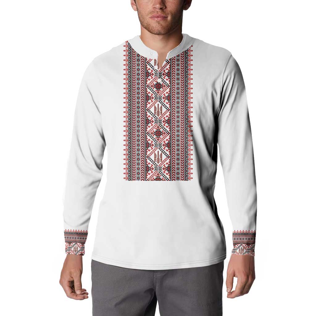 Personalized Ukrainian Trident Button Sweatshirt White Tryzub Vyshyvanka Pattern - Wonder Print Shop