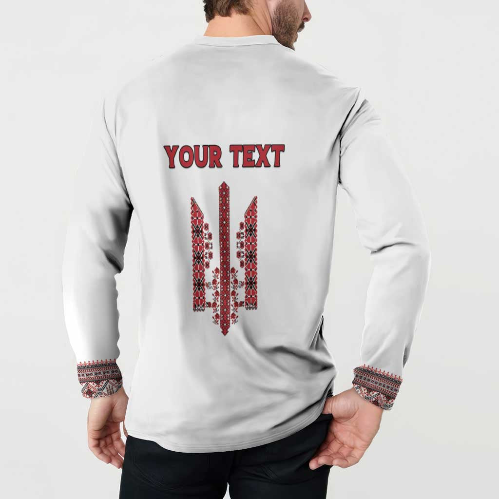 Personalized Ukrainian Trident Button Sweatshirt White Tryzub Vyshyvanka Pattern - Wonder Print Shop