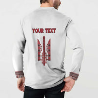 Personalized Ukrainian Trident Button Sweatshirt White Tryzub Vyshyvanka Pattern - Wonder Print Shop