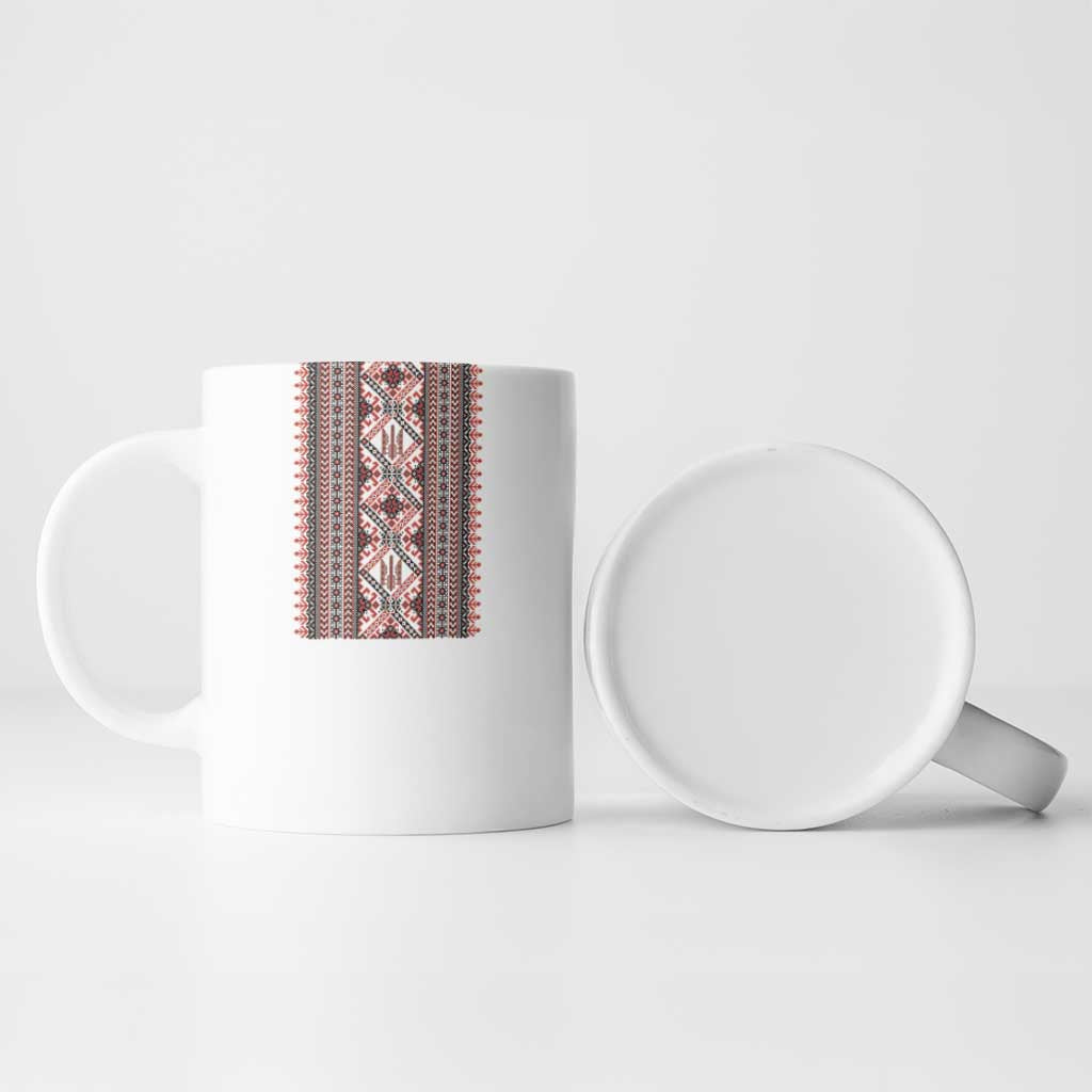 Ukrainian Trident Ceramic Mug White Tryzub Vyshyvanka Pattern - Wonder Print Shop