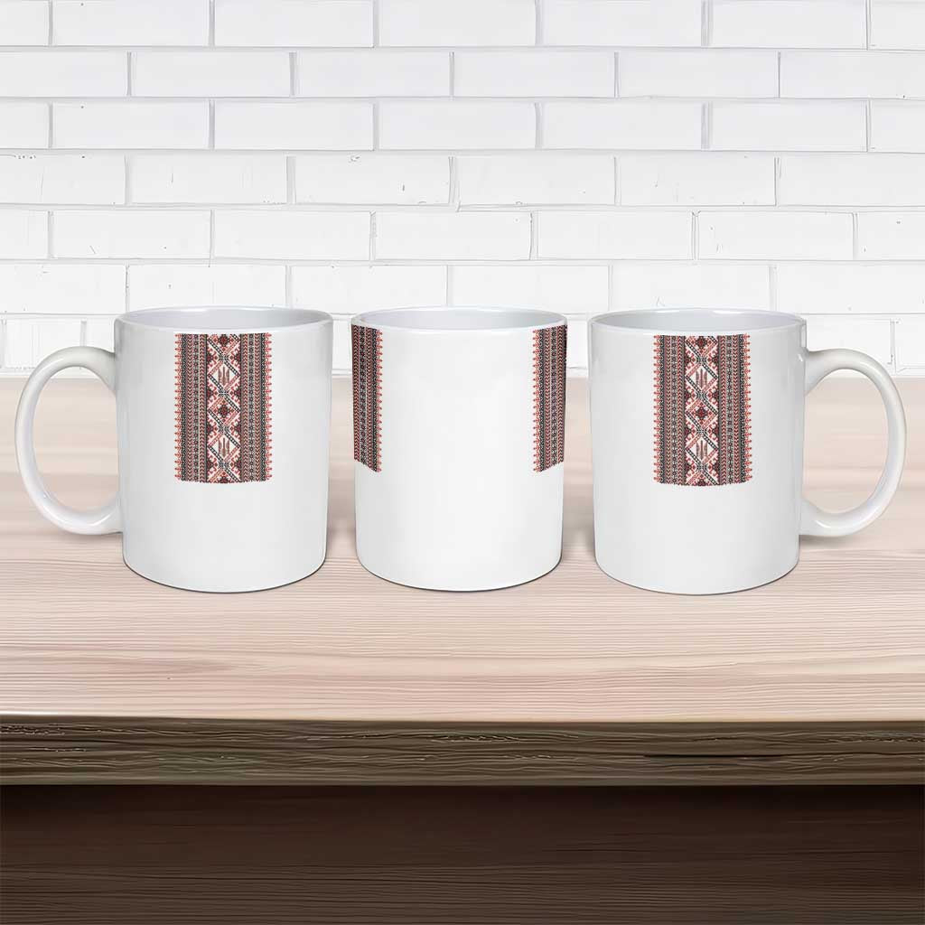 Ukrainian Trident Ceramic Mug White Tryzub Vyshyvanka Pattern - Wonder Print Shop