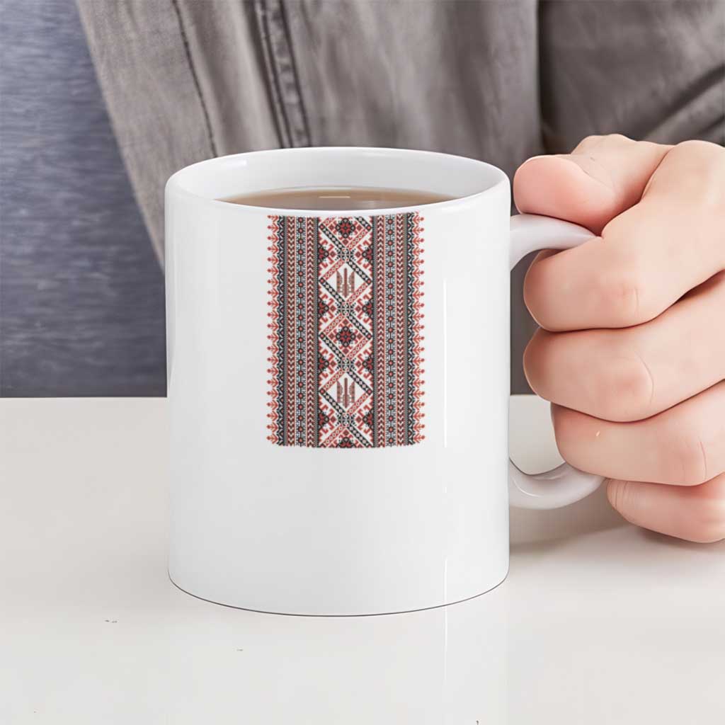Ukrainian Trident Ceramic Mug White Tryzub Vyshyvanka Pattern - Wonder Print Shop