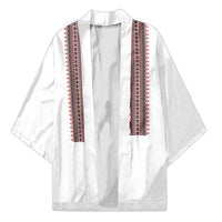 Personalized Ukrainian Trident Kimono White Tryzub Vyshyvanka Pattern - Wonder Print Shop