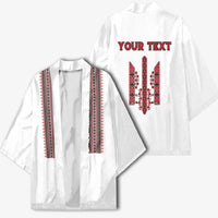 Personalized Ukrainian Trident Kimono White Tryzub Vyshyvanka Pattern - Wonder Print Shop