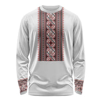 Personalized Ukrainian Trident Long Sleeve Shirt White Tryzub Vyshyvanka Pattern - Wonder Print Shop