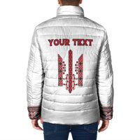 Personalized Ukrainian Trident Padded Jacket White Tryzub Vyshyvanka Pattern - Wonder Print Shop