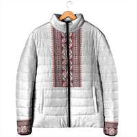 Personalized Ukrainian Trident Padded Jacket White Tryzub Vyshyvanka Pattern - Wonder Print Shop