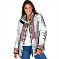Personalized Ukrainian Trident Padded Jacket White Tryzub Vyshyvanka Pattern - Wonder Print Shop
