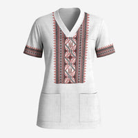 Personalized Ukrainian Trident Scrub Top White Tryzub Vyshyvanka Pattern - Wonder Print Shop