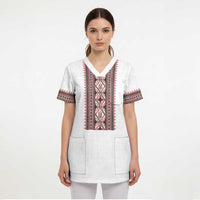 Personalized Ukrainian Trident Scrub Top White Tryzub Vyshyvanka Pattern - Wonder Print Shop