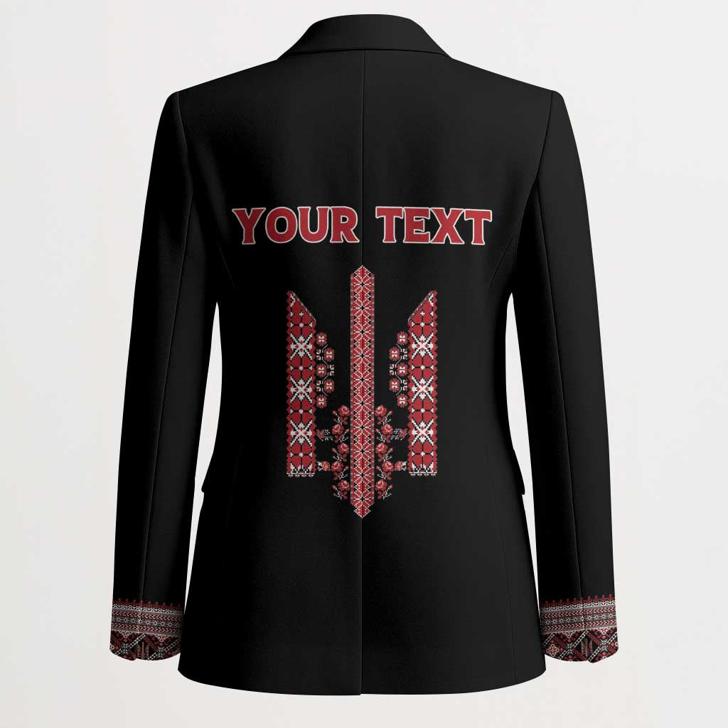 Personalized Ukrainian Trident Blazer Black Tryzub Vyshyvanka Pattern - Wonder Print Shop
