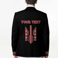 Personalized Ukrainian Trident Blazer Black Tryzub Vyshyvanka Pattern - Wonder Print Shop