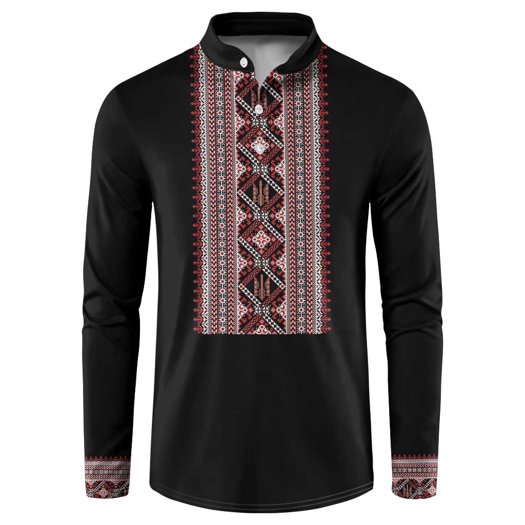 Personalized Ukrainian Trident Button Sweatshirt Black Tryzub Vyshyvanka Pattern - Wonder Print Shop