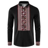 Personalized Ukrainian Trident Button Sweatshirt Black Tryzub Vyshyvanka Pattern - Wonder Print Shop