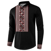 Personalized Ukrainian Trident Button Sweatshirt Black Tryzub Vyshyvanka Pattern - Wonder Print Shop