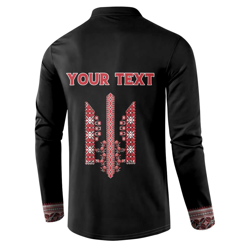 Personalized Ukrainian Trident Button Sweatshirt Black Tryzub Vyshyvanka Pattern - Wonder Print Shop
