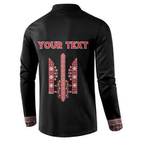 Personalized Ukrainian Trident Button Sweatshirt Black Tryzub Vyshyvanka Pattern - Wonder Print Shop