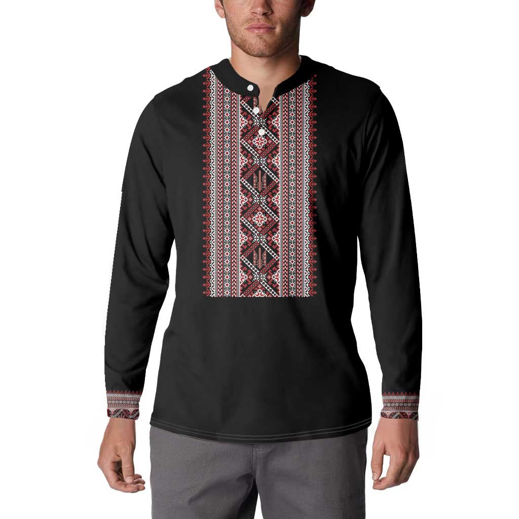 Personalized Ukrainian Trident Button Sweatshirt Black Tryzub Vyshyvanka Pattern - Wonder Print Shop