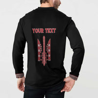 Personalized Ukrainian Trident Button Sweatshirt Black Tryzub Vyshyvanka Pattern - Wonder Print Shop
