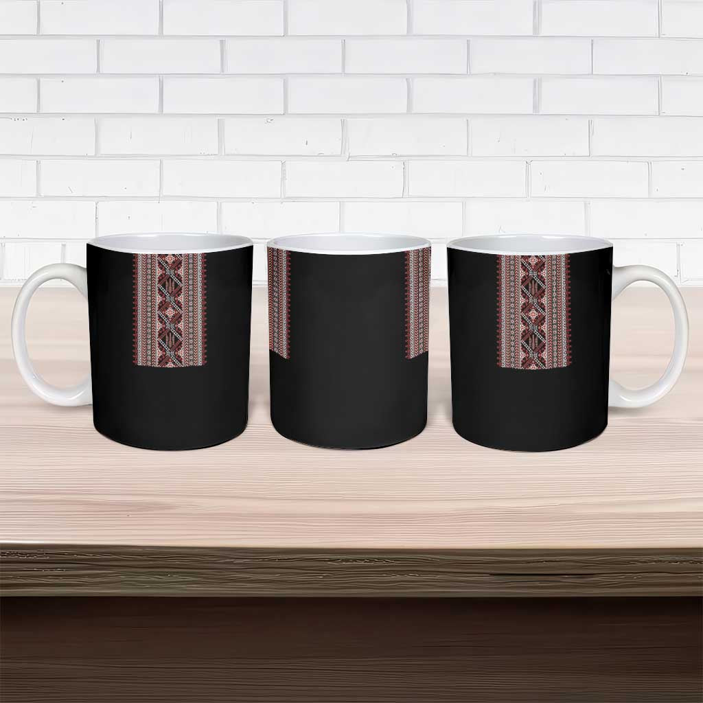 Ukrainian Trident Ceramic Mug Black Tryzub Vyshyvanka Pattern - Wonder Print Shop