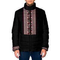 Personalized Ukrainian Trident Padded Jacket Black Tryzub Vyshyvanka Pattern - Wonder Print Shop