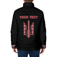 Personalized Ukrainian Trident Padded Jacket Black Tryzub Vyshyvanka Pattern - Wonder Print Shop