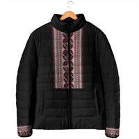 Personalized Ukrainian Trident Padded Jacket Black Tryzub Vyshyvanka Pattern - Wonder Print Shop