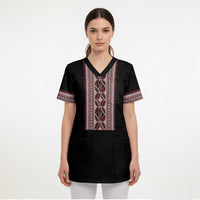 Personalized Ukrainian Trident Scrub Top Black Tryzub Vyshyvanka Pattern - Wonder Print Shop
