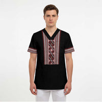 Personalized Ukrainian Trident Scrub Top Black Tryzub Vyshyvanka Pattern - Wonder Print Shop