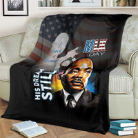Black MLK Day blanket with American flag pattern and Martin Luther King Jr. portrait