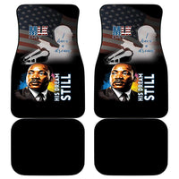 Black car floor mat set of two with MLK portrait and star-spangled background
