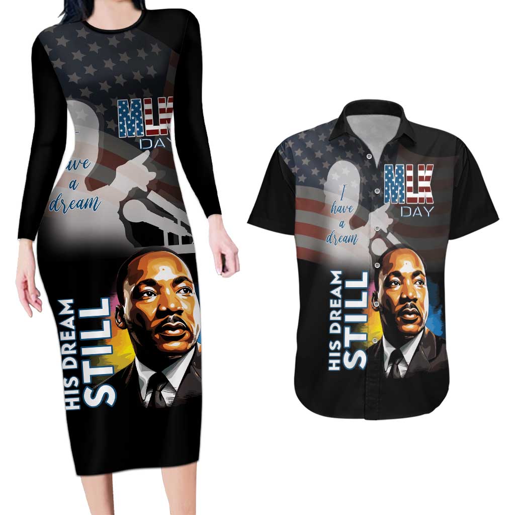 Happy MLK Day Couples Matching Long Sleeve Bodycon Dress and Hawaiian Shirt I Have A Dream - His Dream Still - Wonder Print Shop