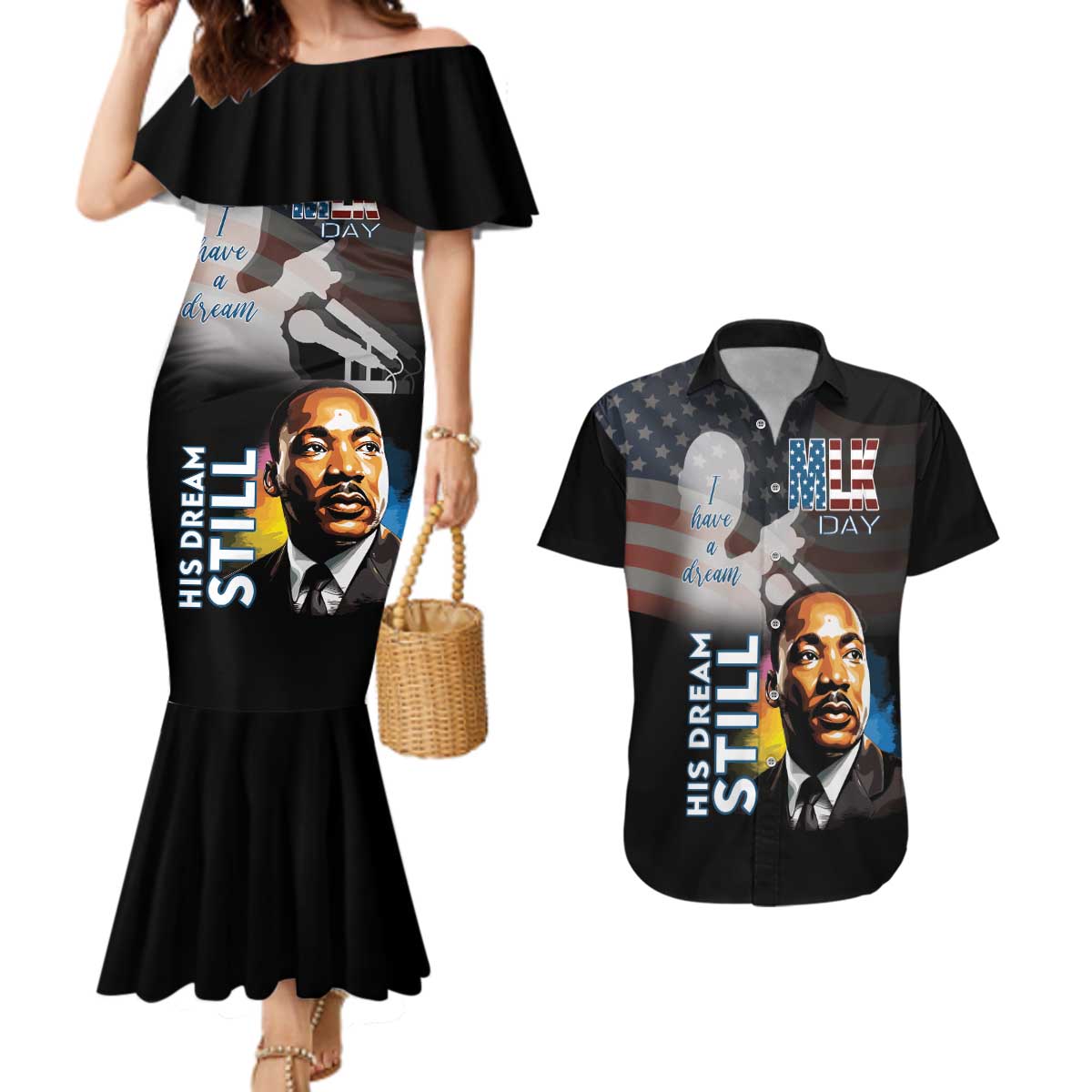 Happy MLK Day Couples Matching Mermaid Dress and Hawaiian Shirt I Have A Dream - His Dream Still - Wonder Print Shop