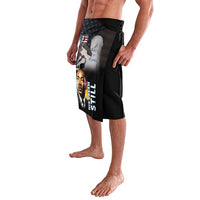 Black printed wrap skirt with MLK portrait, 'STILL' text, and dream graphic
