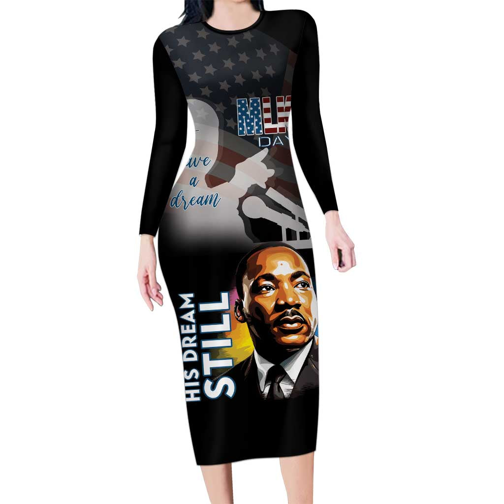 Happy MLK Day Long Sleeve Bodycon Dress I Have A Dream - His Dream Still - Wonder Print Shop